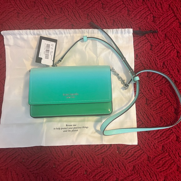 NWT Kate Spade Morgan Green Ombre Flap Chain Wallet Crossbody Handbag - Picture 3 of 12